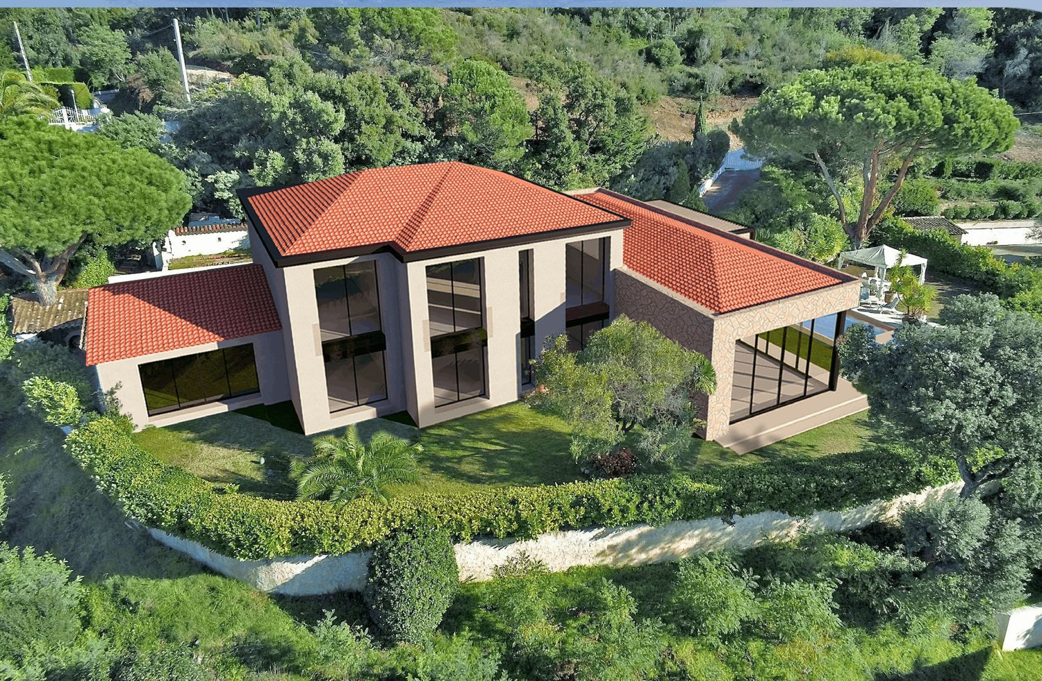 Villa Blue Sunset — insertion paysagère, vue aérienne