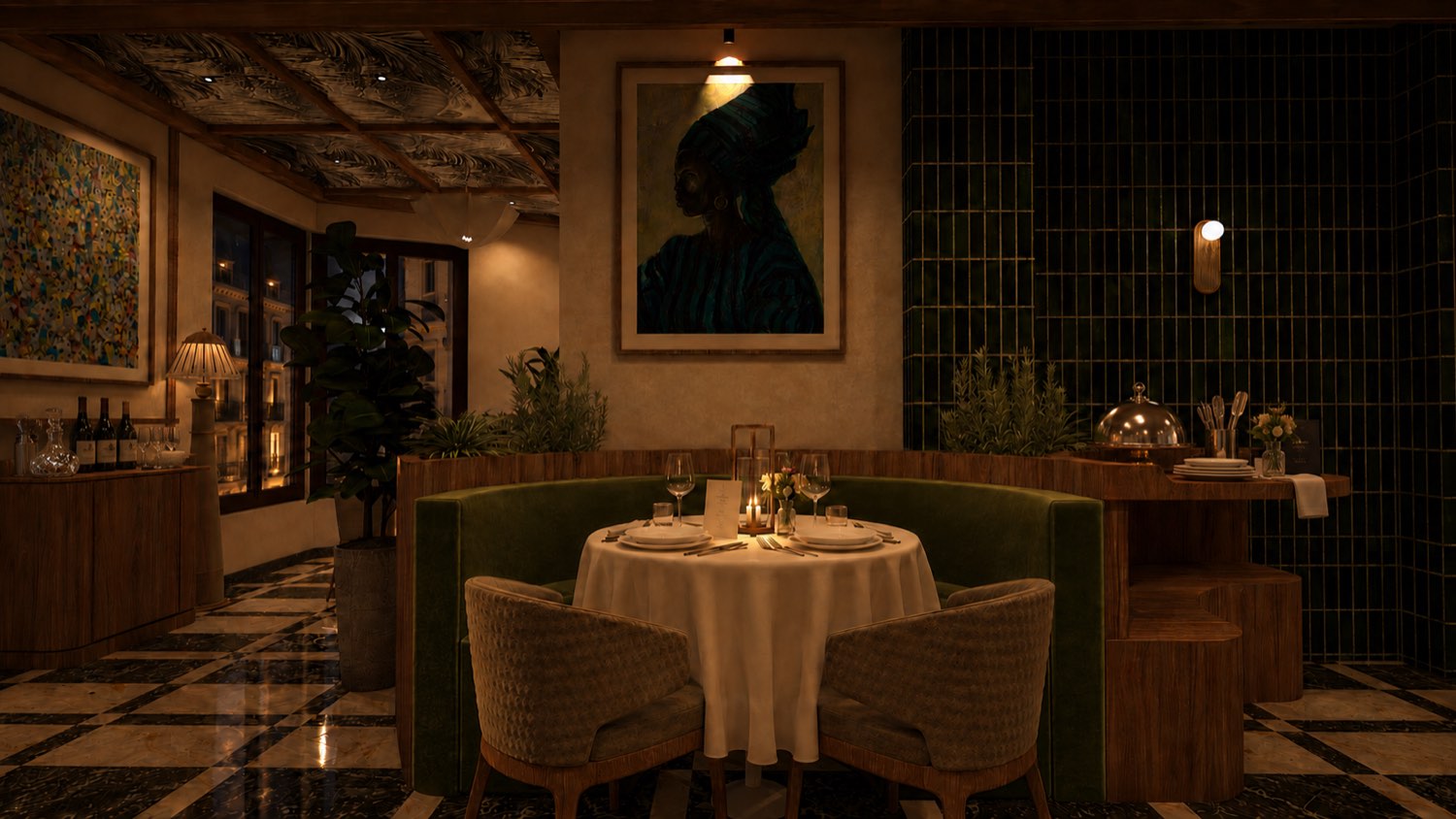 Hôtel de luxe — Restaurant — table dressée