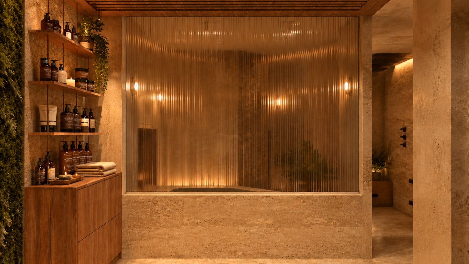Hôtel de luxe — Spa — hammam en verre cannelé