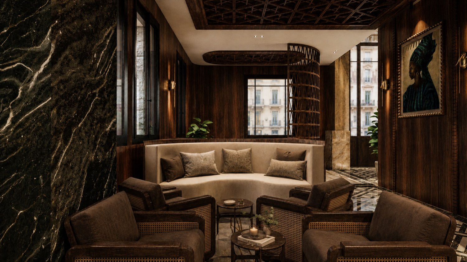 Hôtel de luxe — Salon — banquette courbe
